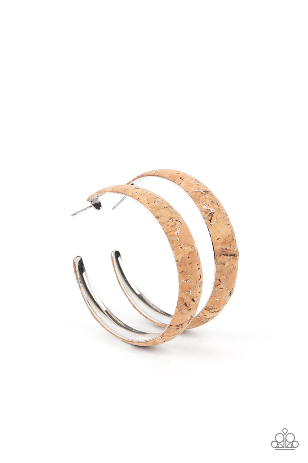 Silvery veins accent the front of a cork lined silver hoop, creating a refined display. Hoop measures approximately 2